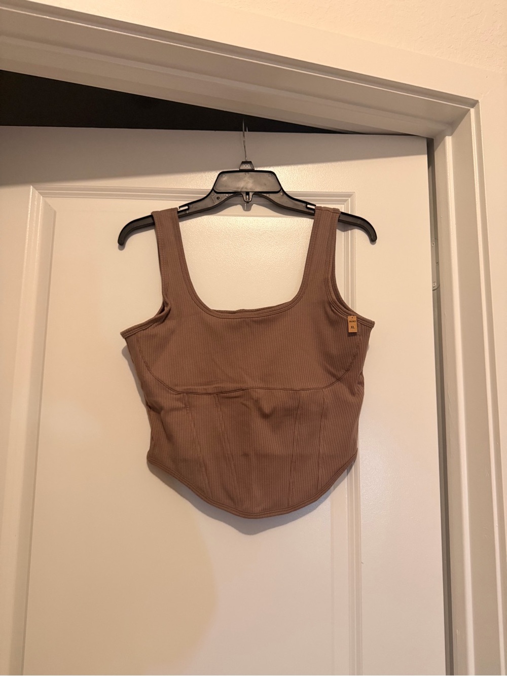 PINK Ribbed Square-Neck Tank Top in Brown in XL